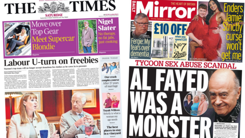 Saturday's front pages of the Times and the Daily Mirror