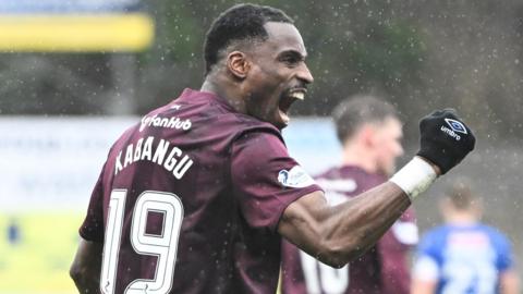 Elton Kabangu celebrates scoring for Hearts against St Johnstone