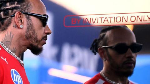 Lewis Hamilton walks into the Ferrari motorhome 