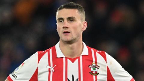 Southampton's Taylor Harwood-Bellis during the 3-0 win over Leicester