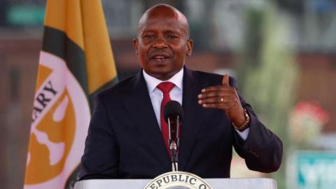 Kenya's new Deputy President, Kithure Kindiki makes remarks after being sworn in at the Kenya International Convention Centre (KICC) in Nairobi on November 1, 2024.