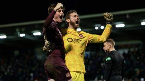 Craig Gordon and James Penrice celebrate