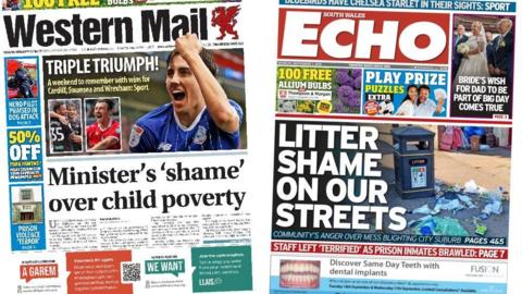 Front pages of the Western Mail and South Wales Echo