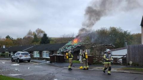 Fire at a bungalow which exploded