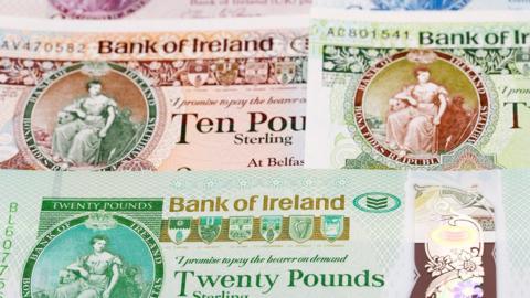 stacks of Bank of Ireland banknotes