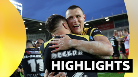 Innes Senior and Adam Mellor celebrate Castleford's win at St Helens