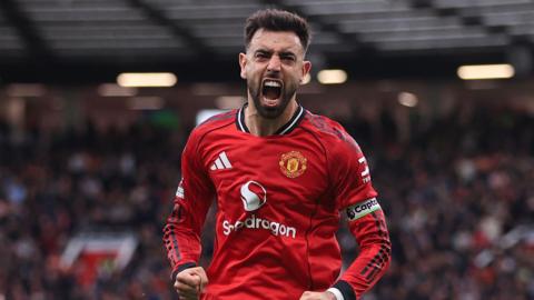 Bruno Fernandes celebrates a goal for Manchester United