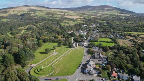 An aerial view of Tynwald Hill