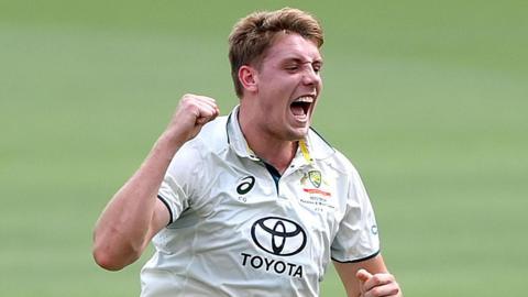 Australia's Cameron Green celebrates a wicket