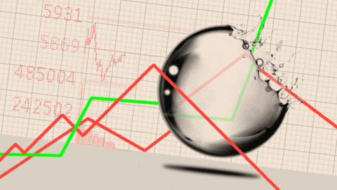A treated image of a bubble bursting with graph lines running through it