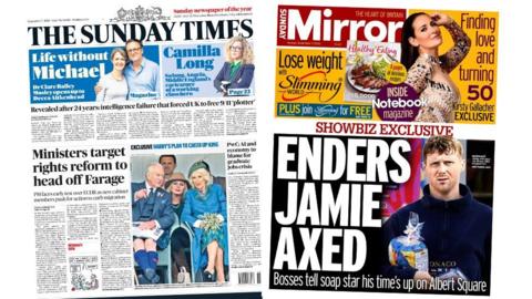 The front pages of the Sunday Times and the Sunday Mirror.