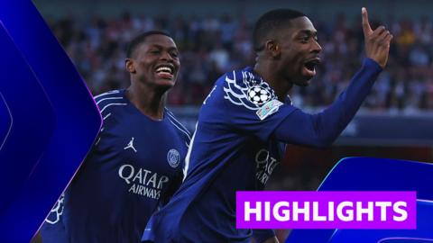 Nuno Mendes and Ousmane Dembele celebrate for PSG