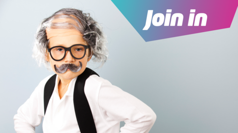 Boy dressed as an old person. 