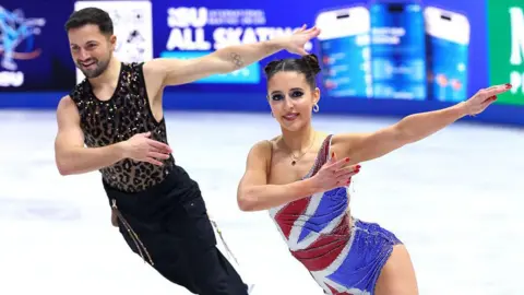 Great British figure skaters Lilah Fear and Lewis Gibson in action