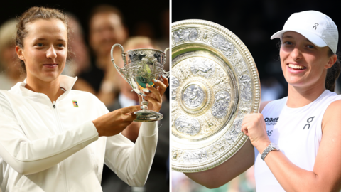 Iga Swiatek winning junior Wimbledon in 2018 and winning Wimbledon in 2025