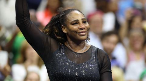 Serena Williams waves after her final match at the 2022 US Open