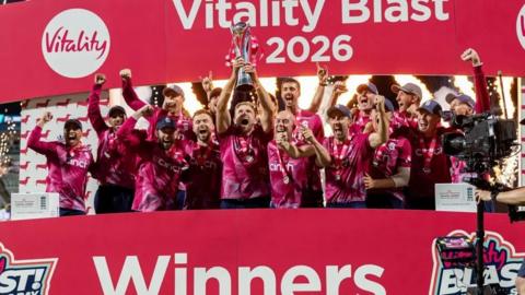 Northamptonshire cricketers celebrate.