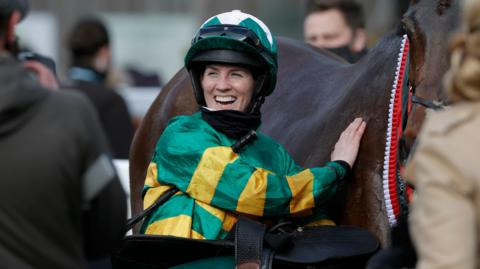 Rachael Blackmore with horse Minella Times after winning the 2021 Grand National