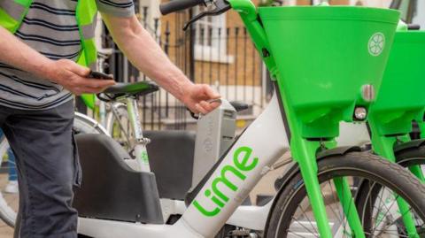 Stock picture of a Lime e-bike