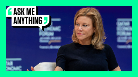 Amanda Staveley with an Ask Me Anything border around her