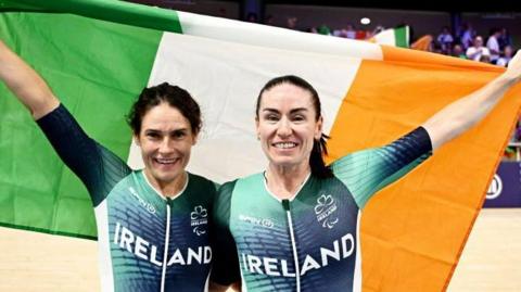 Katie George Dunlevy and Eve McCrystal celebrate winning silver in Paris 