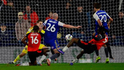 Hakeem Odoffin's goal from a free kick late in first-half stoppage time ensures Luton Town beat Exeter City