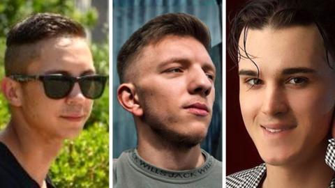 The three men charged (from left to right): Petro Pochynok, Roman Lavrynovych and Stanislav Carpiuc 