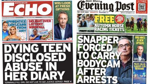 South Wales Echo and South Wales Evening Post front pages