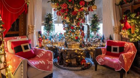 Living room with Christmas decorations