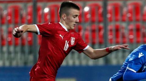 Miodrag Pivas in action for Serbia Under-17s in 2021