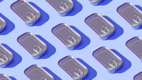 Cans on a blue background