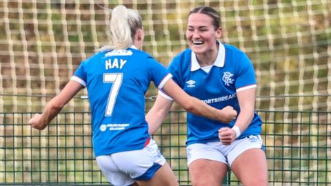 Rangers' Brogan Hay and Katie Wilkinson celebrate