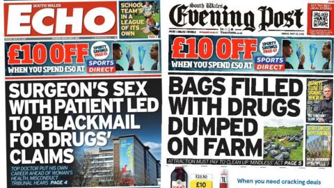 Front pages of the South Wales Echo and South Wales Evening Post