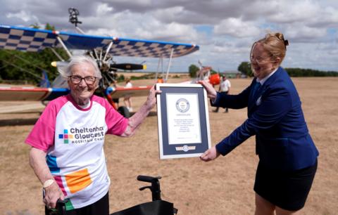 Betty breaks world record for oldest woman wing walking