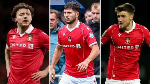 Wrexham trio Ollie Rathbone (L), Liberato Cacace (C) and George Thomason (R)