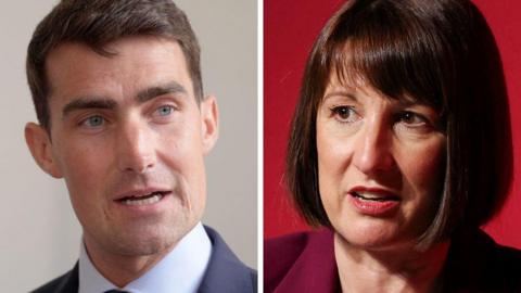 A split composite picture of the Irish minister, Jack Chambers and Chancellor of the Exchequer  Rachel Reeves.  Jack, on the left, wears a navy suit with a white shirt and a tie. He has brown hair. Rachel has a red suit and a brown bob.
