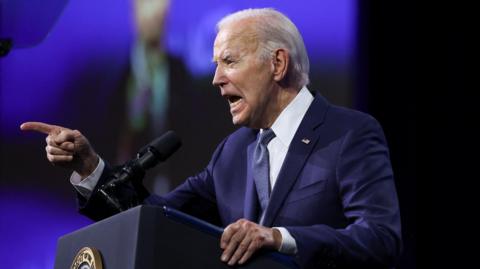 President Biden on stage at the National Association for the Advancement of Coloured People’s (NAACP) national convention.