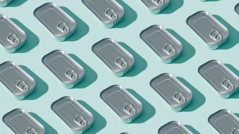Tins on a light blue background