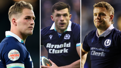 A split picture of Duhan van der Merwe, Blair Kinghorn and Darcy Graham