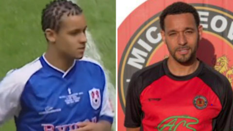 Curtis Weston aged 17 playing for Millwall in the 2004 FA Cup final (left) and now aged 37 playing for non-league Mickleover