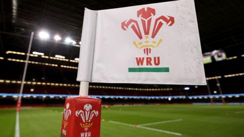 Flag with Welsh Rugby Union logo at Principality Stadium