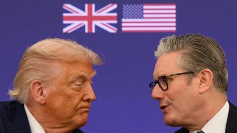 U.S. President Donald Trump and British Prime Minister Keir Starmer announce an agreement between the two countries 