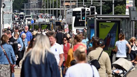 Princes Street is busy with shoppers and tourists as the city gears up for the Edinburgh Festival Fringe and Edinburgh International Festival, which start on the first of August, on July 28, 2025 in Edinburgh, Scotland, United Kingdom.