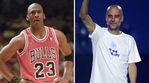 A split picture of Michael Jordan and Pep Guardiola