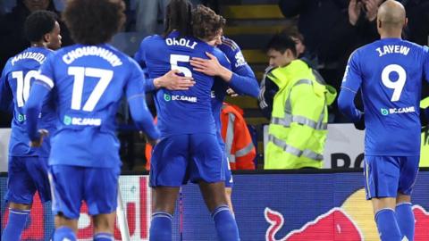 Leicester celebrate scoring