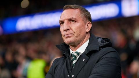 Brendan Rodgers looks on during Celtic's Champions League match away to Atletico Madrid