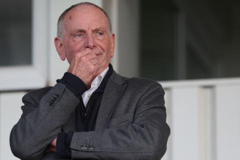 New Hartlepool boss Lennie Lawrence watches on from the stands