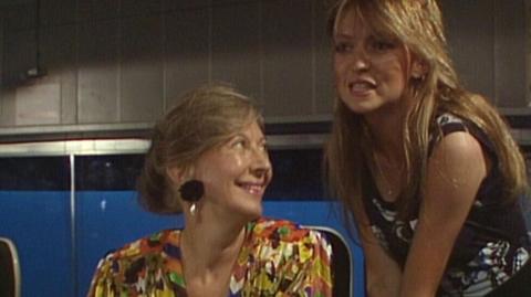 Blue Peter editor Biddy Baxter and Caron Keating