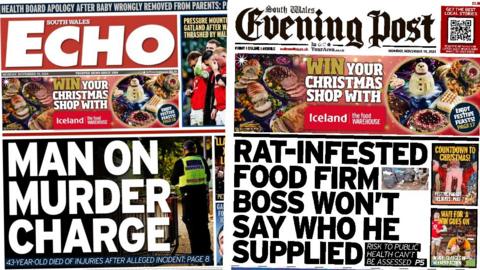 South Wales Echo and South Wales Evening Post front pages 