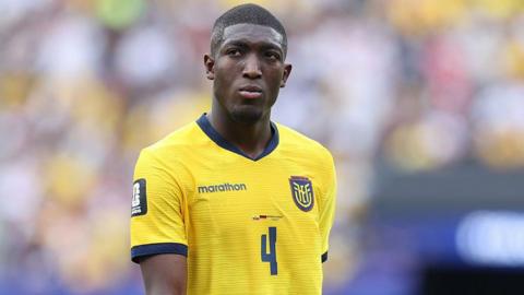 Joel Ordonez playing for Ecuador at the 2026 World Cup